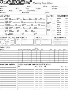 D20-System - For Gold & Glory Character Sheet (Form Fillable) (d20 ...